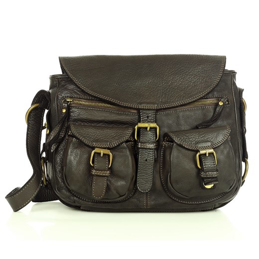 MARCO MAZZINI Skórzana torebka listonoszka z kieszeniami safari handmade bag ciemny brąz caffe ze sklepu Verostilo w kategorii Listonoszki - zdjęcie 165746960