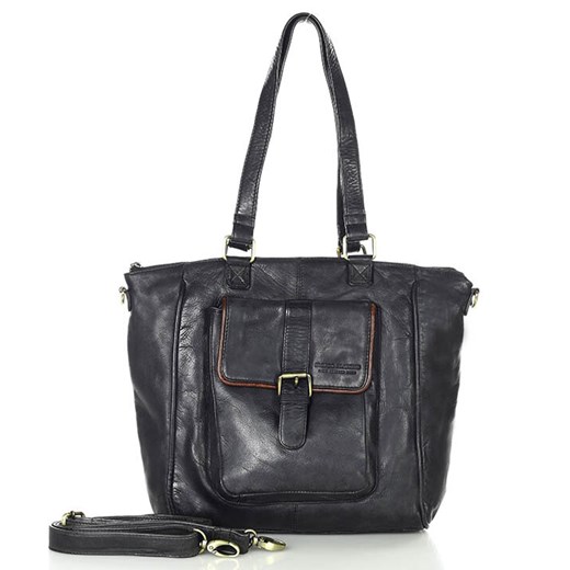 Torba skórzana vintage shopper miejski z kieszonką - MARCO MAZZINI czarna ze sklepu Verostilo w kategorii Torby Shopper bag - zdjęcie 165747764