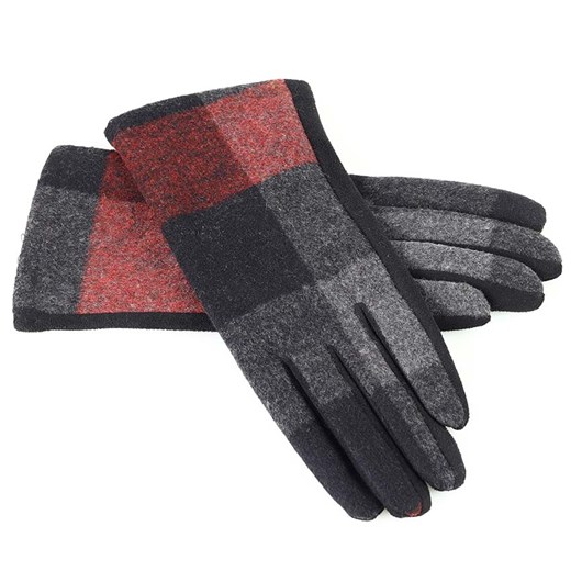 Rękawiczki damskie w kratę z bawełną - MARCO MAZZINI - czerwone ze sklepu Verostilo w kategorii Rękawiczki damskie - zdjęcie 165747840