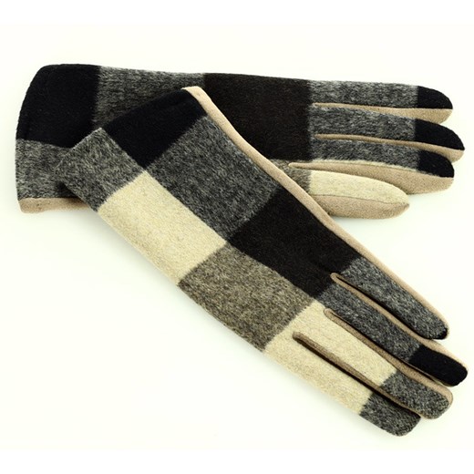 Rękawiczki damskie w kratę z bawełną - MARCO MAZZINI beż ze sklepu Verostilo w kategorii Rękawiczki damskie - zdjęcie 165747900