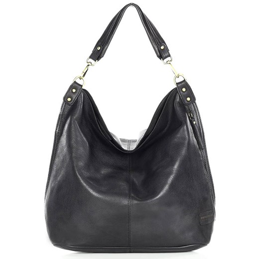 Duża torba worek na ramię skórzana - MARCO MAZZINI czarna ze sklepu Verostilo w kategorii Torby Shopper bag - zdjęcie 165748162