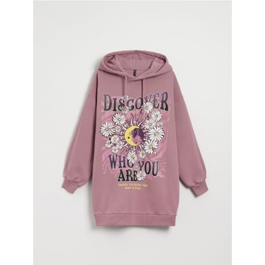 Sukienka bluza oversize z kapturem i nadrukiem różowo-fioletowa House M/L House