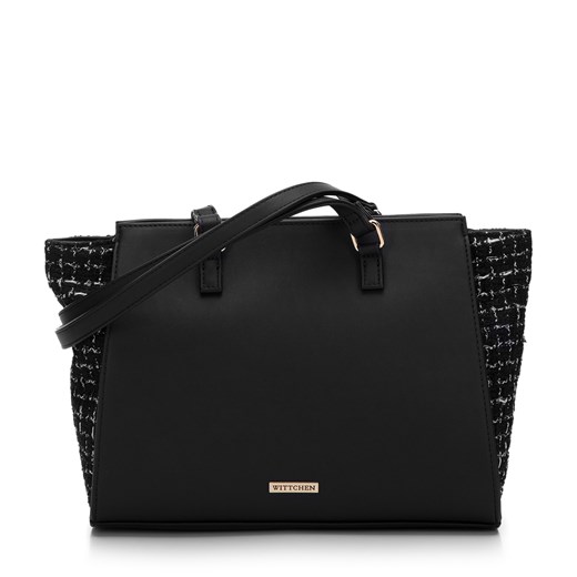 Torebka shopperka ze wstawką z tkaniny bouclé czarna ze sklepu WITTCHEN w kategorii Torby Shopper bag - zdjęcie 165754571
