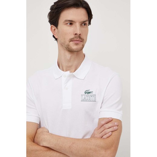 Lacoste polo męski kolor biały z nadrukiem ze sklepu ANSWEAR.com w kategorii T-shirty męskie - zdjęcie 165755863