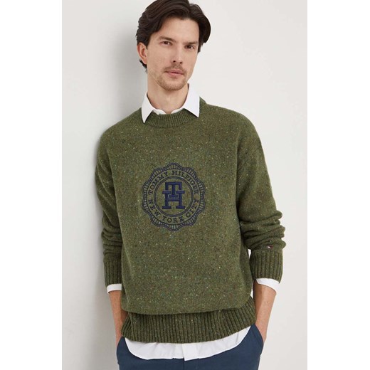 Tommy Hilfiger sweter wełniany męski kolor zielony Tommy Hilfiger M ANSWEAR.com
