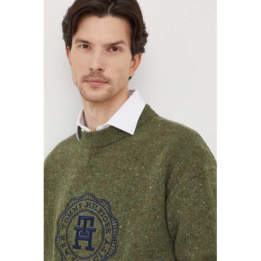 Tommy Hilfiger sweter wełniany męski kolor zielony Tommy Hilfiger XXL ANSWEAR.com