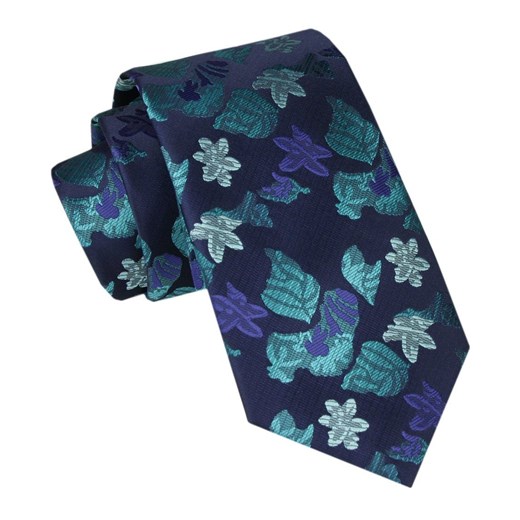 Męski Krawat - Alties - Kolorowe Liście, Granatowe Tło KRALTS1039 ze sklepu JegoSzafa.pl w kategorii Krawaty - zdjęcie 165783711