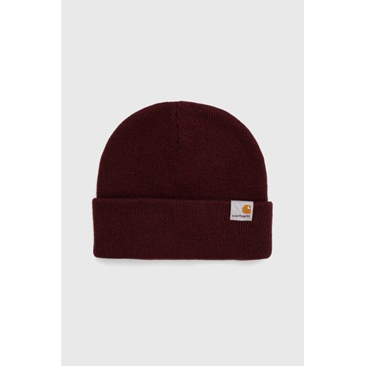 Carhartt WIP czapka Stratus Hat Low kolor bordowy z grubej dzianiny I025741.826XX ze sklepu PRM w kategorii Czapki zimowe damskie - zdjęcie 165796790