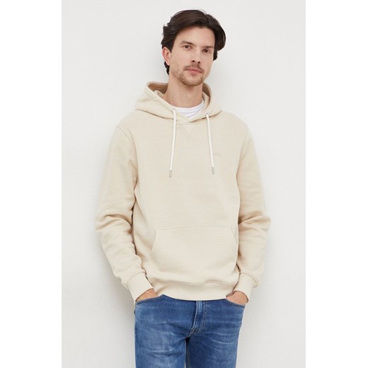 Pepe Jeans bluza bawełniana Ramsey męska kolor beżowy z kapturem z nadrukiem PM582558 ze sklepu ANSWEAR.com w kategorii Bluzy męskie - zdjęcie 165797234