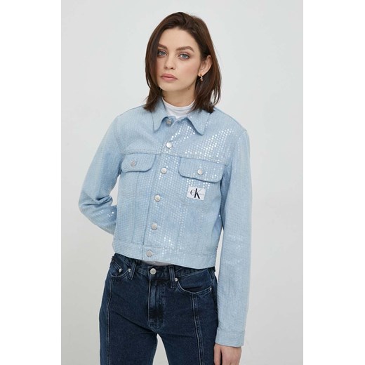 Calvin Klein Jeans kurtka jeansowa damska kolor niebieski przejściowa ze sklepu ANSWEAR.com w kategorii Kurtki damskie - zdjęcie 165797300