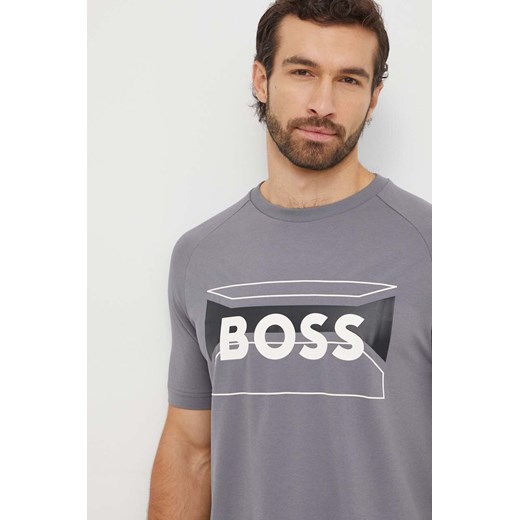 Boss Green t-shirt bawełniany męski kolor szary z nadrukiem ze sklepu ANSWEAR.com w kategorii T-shirty męskie - zdjęcie 165797610