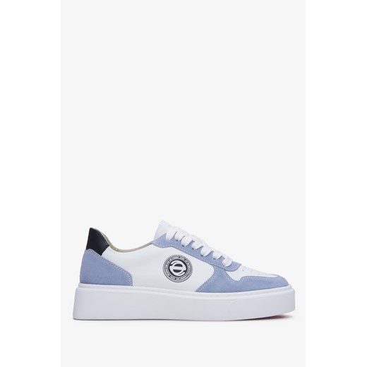 Estro: Niebiesko-białe sneakersy damskie ze skóry i weluru naturalnego ze sklepu Estro w kategorii Buty sportowe damskie - zdjęcie 165803150