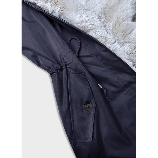 Parka damska zimowa z futerkiem granat-beż (B557-3046) ze sklepu goodlookin.pl w kategorii Parki damskie - zdjęcie 165807660