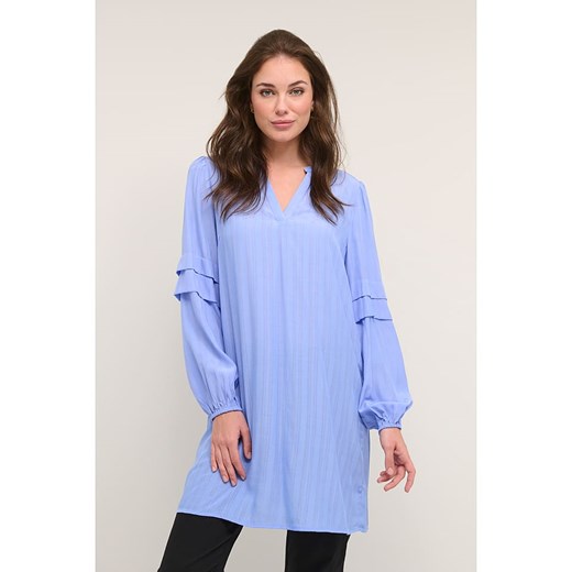 Bluzka damska Kaffe z dekoltem w serek niebieska z krótkim rękawem 