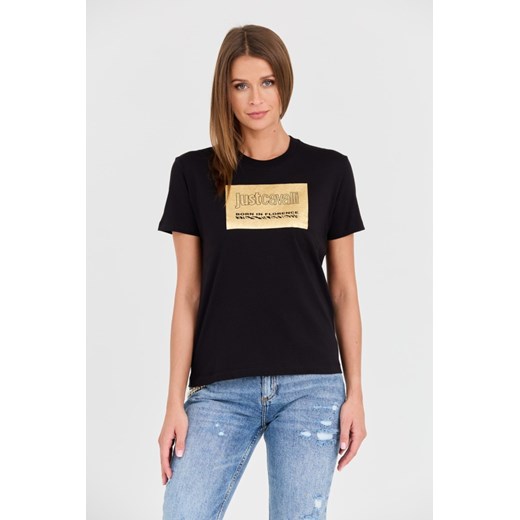 JUST CAVALLI Czarny t-shirt R Gold Tiger Label, Wybierz rozmiar XL ze sklepu outfit.pl w kategorii Bluzki damskie - zdjęcie 165811144