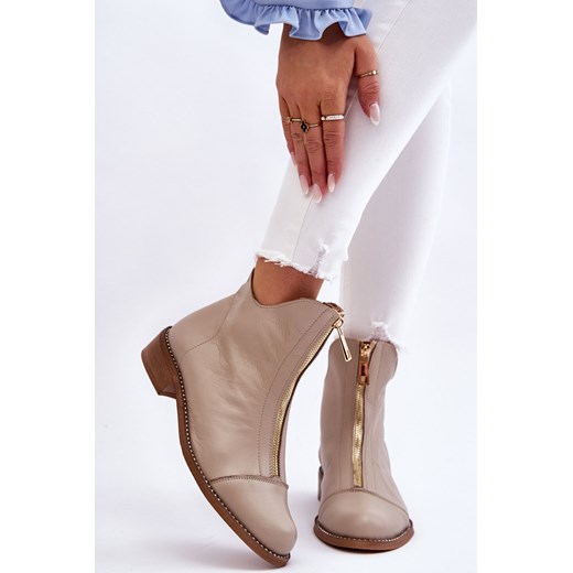 Botki Skórzane Suwak Beżowe Nicole 2785/008 Nicole 35 ZAZOO