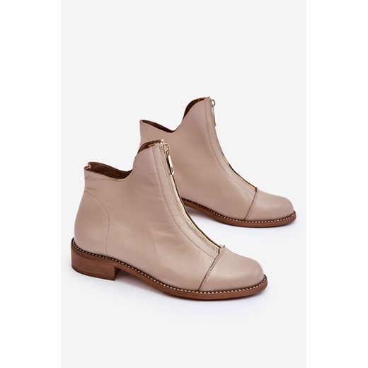Botki Skórzane Suwak Beżowe Nicole 2785/008 Nicole 35 ZAZOO