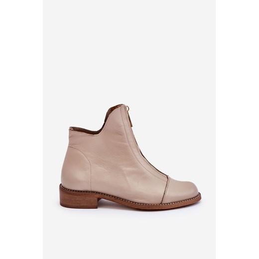 Botki Skórzane Suwak Beżowe Nicole 2785/008 Nicole 39 ZAZOO