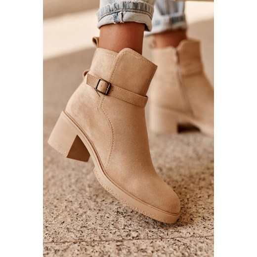 Botki Zamsz Klamra Beżowe Neste SP231 39 ZAZOO