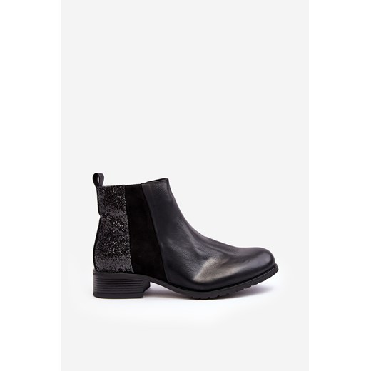 Botki Sztyblety Płaski Obcas Cekiny Czarne Messio M671 Ph2 41 ZAZOO