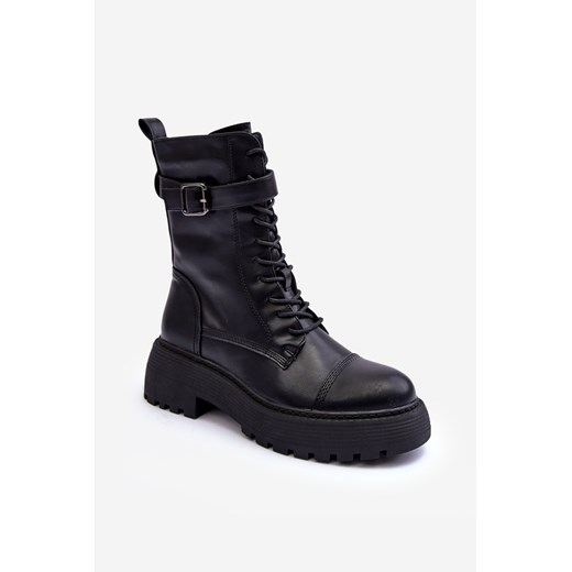Botki Workery Płaski Obcas Skóra Klamra Czarne Samivlo JJ19P Ps1 40 ZAZOO