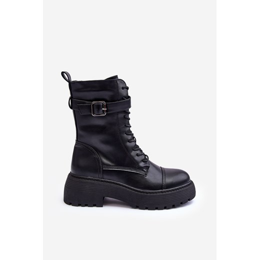 Botki Workery Płaski Obcas Skóra Klamra Czarne Samivlo JJ19P Ps1 41 ZAZOO