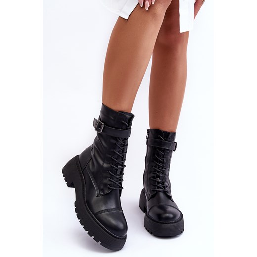 Botki Workery Płaski Obcas Skóra Klamra Czarne Samivlo JJ19P Ps1 40 ZAZOO