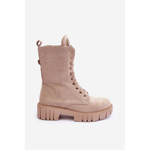 Botki Workery Płaski Obcas Biżuteryjna Ozdoba Beżowe Marx DA102P Ps1 40 ZAZOO