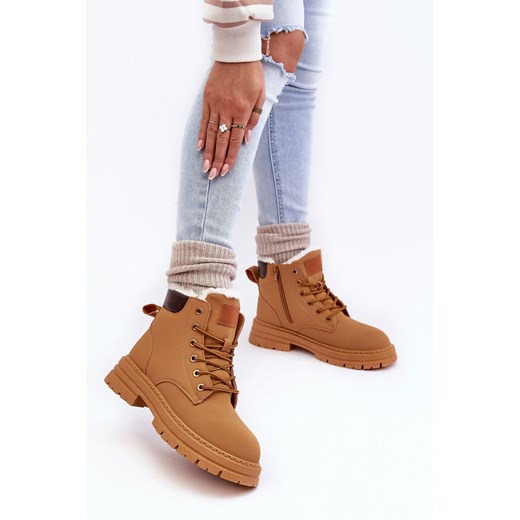 Trapery Damskie Ocieplane Futerkiem Camel Fenan TL227-32 37 ZAZOO