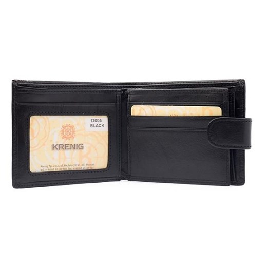 KRENIG Classic 12005 czarny portfel skórzany męski w pudełku skorzana-com szary kieszeń na bilon