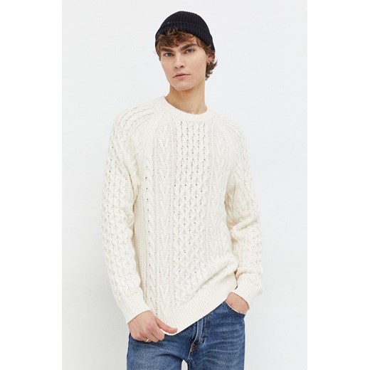 Abercrombie &amp; Fitch sweter z domieszką wełny męski kolor beżowy ze sklepu ANSWEAR.com w kategorii Swetry męskie - zdjęcie 165867662