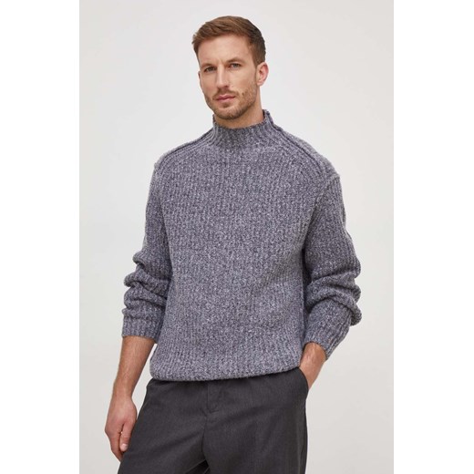 Calvin Klein sweter z domieszką wełny męski kolor szary z półgolfem Calvin Klein L ANSWEAR.com