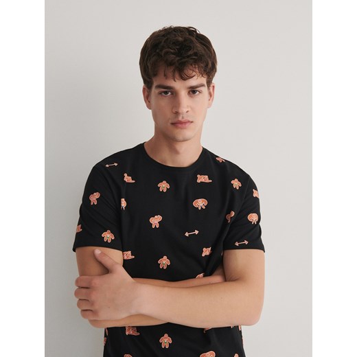 Reserved t-shirt męski czarny na wiosnę