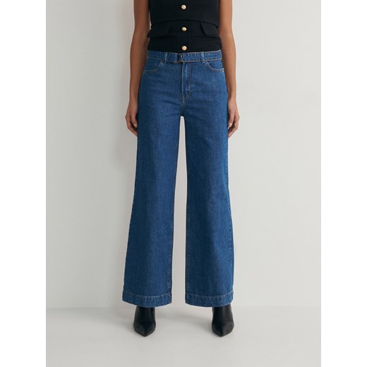 Reserved - Jeansy wide leg z paskiem - granatowy Reserved 42 Reserved