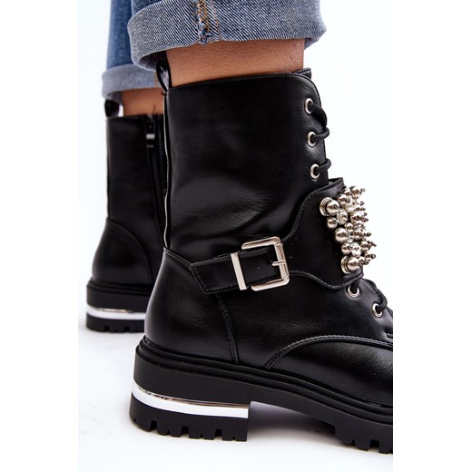 Botki Workery Damskie Zdobione Ocieplane Czarne Lennen NC1186 Ps1 41 ZAZOO
