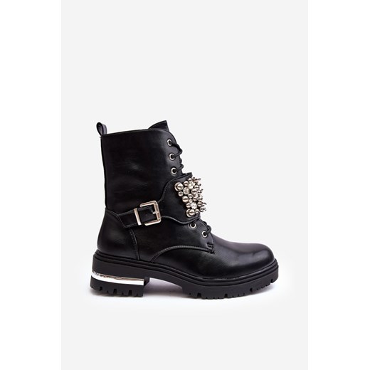 Botki Workery Damskie Zdobione Ocieplane Czarne Lennen NC1186 Ps1 38 ZAZOO