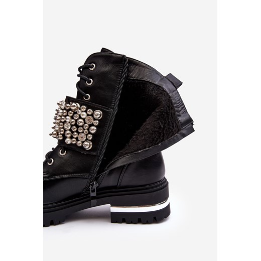 Botki Workery Damskie Zdobione Ocieplane Czarne Lennen NC1186 Ps1 38 ZAZOO