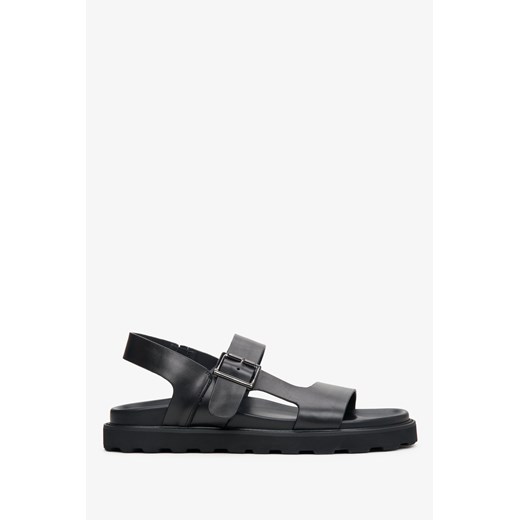 Estro: Czarne skórzane sandały męskie ze sprzączką ze sklepu Estro w kategorii Sandały męskie - zdjęcie 165879521