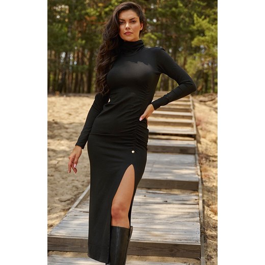 Długa sukienka z rozcięciem czarna NU450, Kolor czarny, Rozmiar S, NUMINOU ze sklepu Primodo w kategorii Sukienki - zdjęcie 165882161