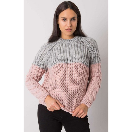 Sweter damski klasyczny szaro różowy TO-SW-666.03, Kolor szaro-różowy, Rozmiar one size, Rue Paris ze sklepu Primodo w kategorii Swetry damskie - zdjęcie 165882204