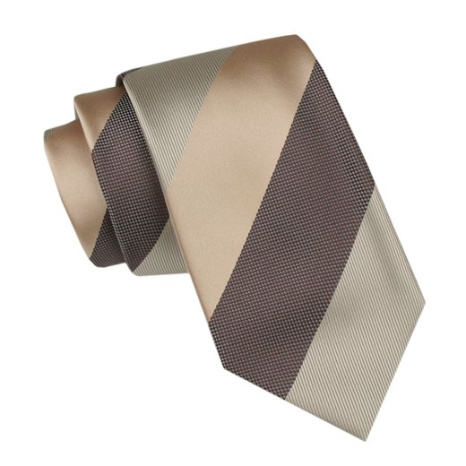 Krawat Męski - Alties - Duże Pasy w Odcienie Beżów KRALTS1026 ze sklepu JegoSzafa.pl w kategorii Krawaty - zdjęcie 165883460