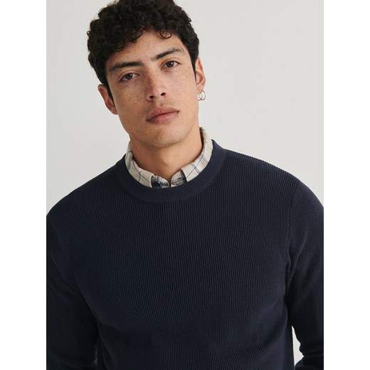 Reserved - Bawełniany sweter - granatowy ze sklepu Reserved w kategorii Swetry męskie - zdjęcie 165987234
