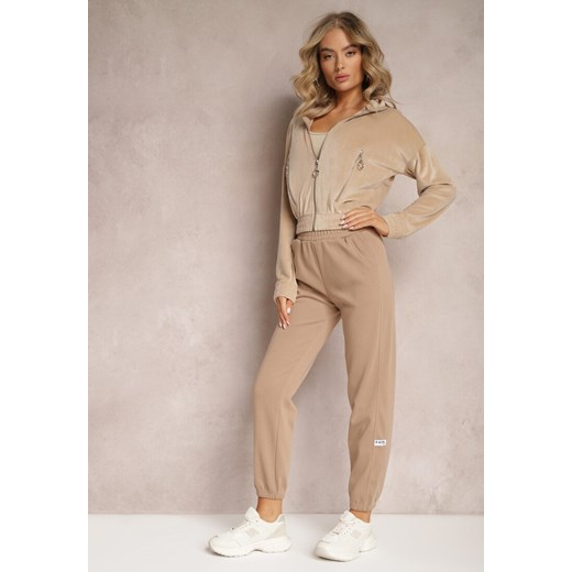 Beżowe Bawełniane Spodnie Dresowe Grypina ze sklepu Renee odzież w kategorii Spodnie damskie - zdjęcie 165995984