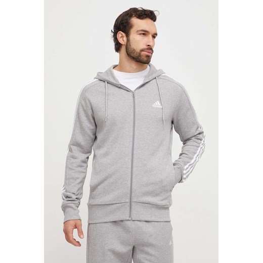 adidas bluza bawełniana Essentials męska kolor szary z kapturem melanżowa IC9833 ze sklepu ANSWEAR.com w kategorii Bluzy męskie - zdjęcie 166005602