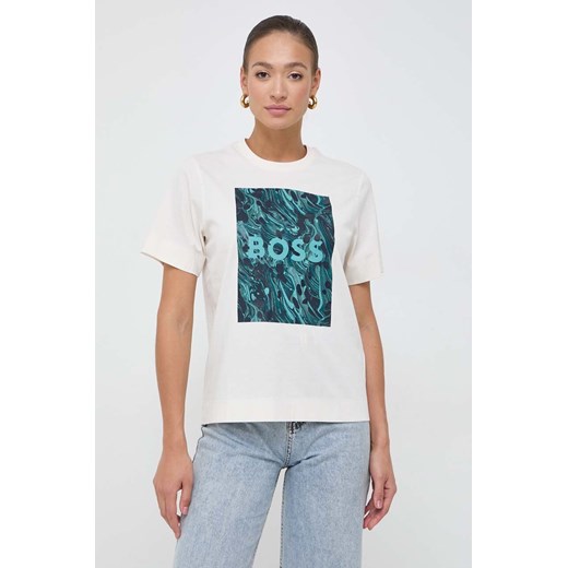 BOSS t-shirt bawełniany damski kolor beżowy ze sklepu ANSWEAR.com w kategorii Bluzki damskie - zdjęcie 166005901