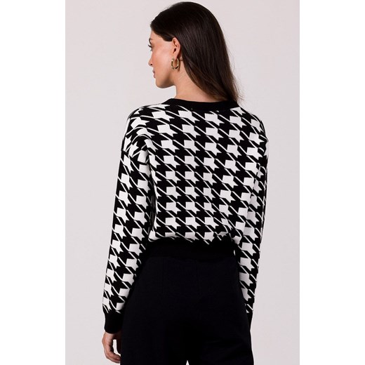 Krótki kardigan w pepitkę czarny BK104, Kolor czarny, Rozmiar L/XL, BeWear ze sklepu Primodo w kategorii Swetry damskie - zdjęcie 166008800