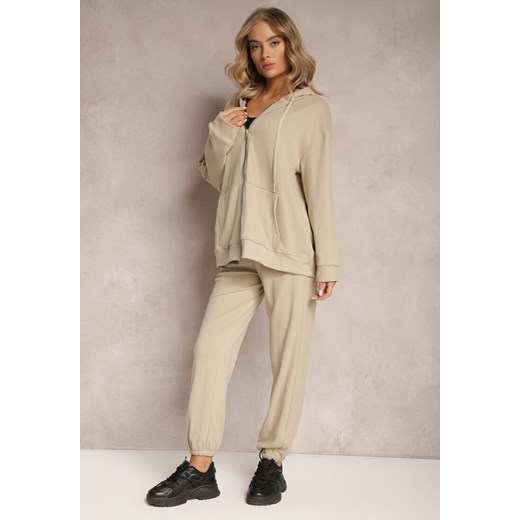 Ciemnobeżowy Komplet Dresowy z Bluzą i Spodniami Deparisa ze sklepu Renee odzież w kategorii Dresy damskie - zdjęcie 166012760
