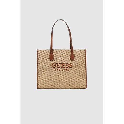 GUESS Beżowa shopperka silvana z haftowanym logo ze sklepu outfit.pl w kategorii Torby Shopper bag - zdjęcie 166021312