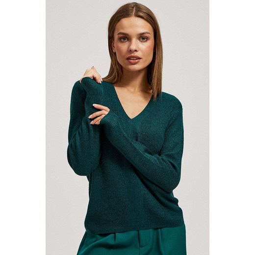 Sweter z dekoltem w serek 4242, Kolor zielony, Rozmiar XS, Moodo ze sklepu Primodo w kategorii Swetry damskie - zdjęcie 166026504
