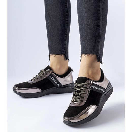 Czarno-szare skórzane sneakersy Castelfidardo ze sklepu gemre w kategorii Buty sportowe damskie - zdjęcie 166027720